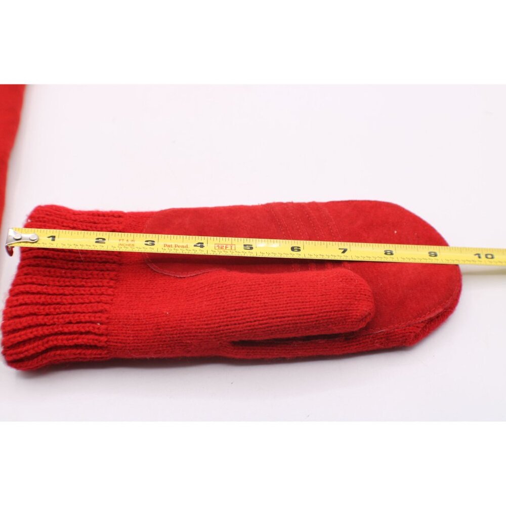 Isotoner Red Knit Mittens and Dillard Large Scarf Matching Set Lined Fleece Vtg - Picture 12 of 12